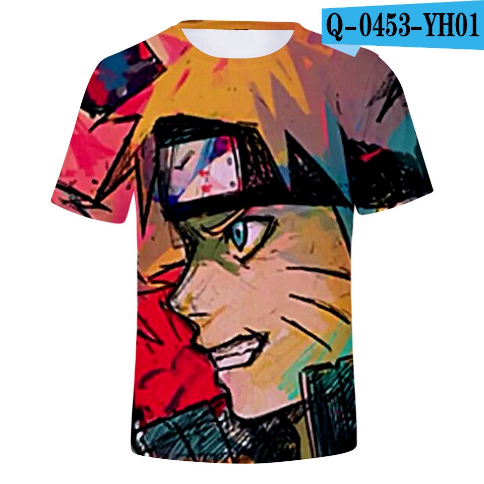 Áo thun ngắn tay cổ tròn dáng rộng thoáng khí in hoạt hình Naruto cá tính cho nam