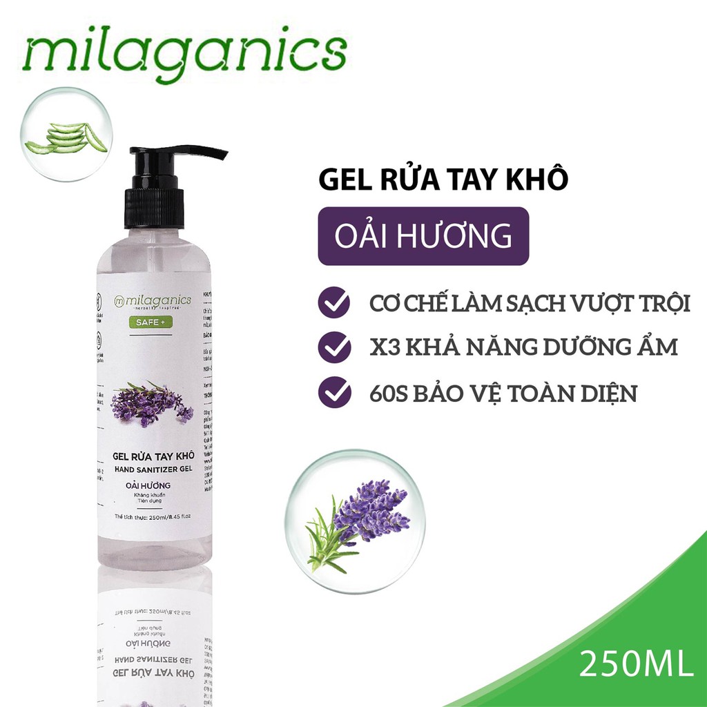 GEL RỬA TAY KHÔ OẢI HƯƠNG MILAGANICS 250ML