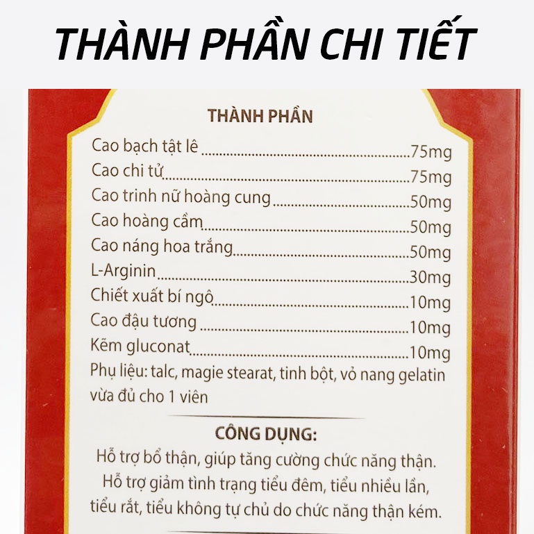 Viên uống bổ thận giảm tiểu đêm, tiểu nhiều lần do thận yếu - 30 viên