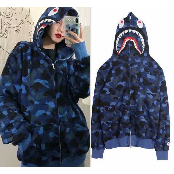 Áo Khoác Nỉ Bape Cá Mập ❤ Áo Hoodie Khóa Kéo Nỉ 2 Lớp Dày Dặn Nam Nữ 2022