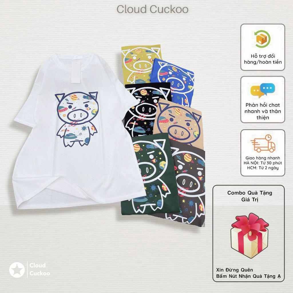 Áo Thun Nữ Dáng Rộng Hình Heo Sắc Mầu Chất Cotton Khô Bền Đẹp