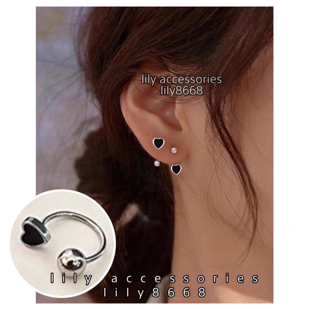 khuyên chữ U tim đá đen không gỉ