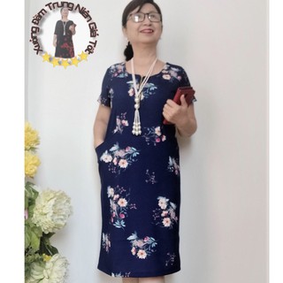 Váy Đầm Cao Cấp Vải Thun Cát Nhật - Dáng Suông Trung Niên - Có 2 Túi - Đủ size từ 40kg đến 90kg