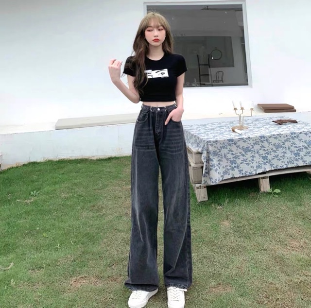 Quần ulzzang jean ống suông có bigsize / Quần ống rộng có móc cài eo Quảng Châu | BigBuy360 - bigbuy360.vn