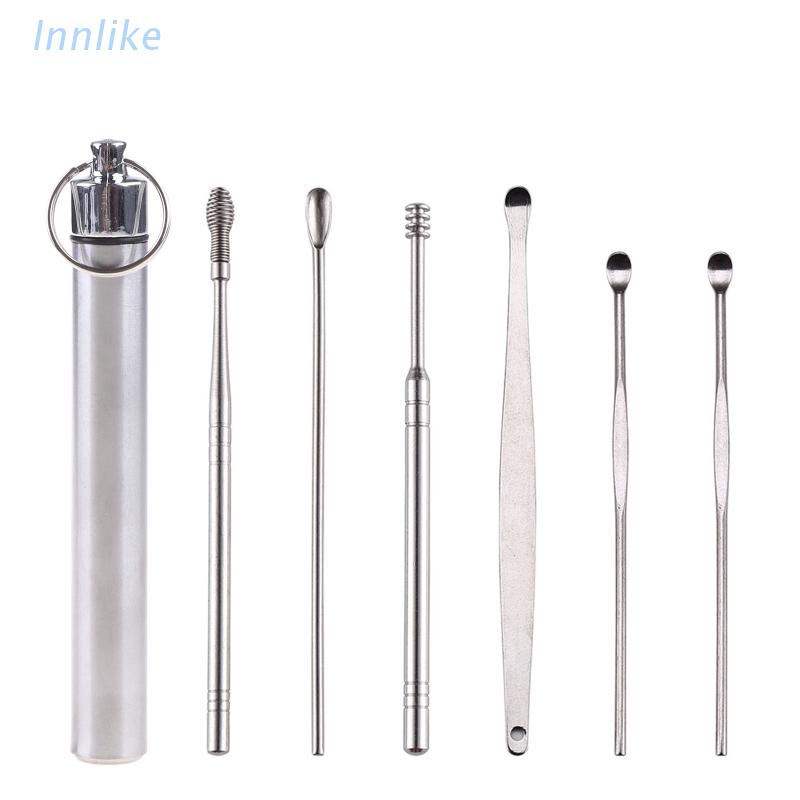 Bộ Dụng Cụ Ngoáy Tai Bỏ Túi 6 Trong 1 Bằng Hợp Kim Nhôm Kèm Móc Khóa Tiện Dụng