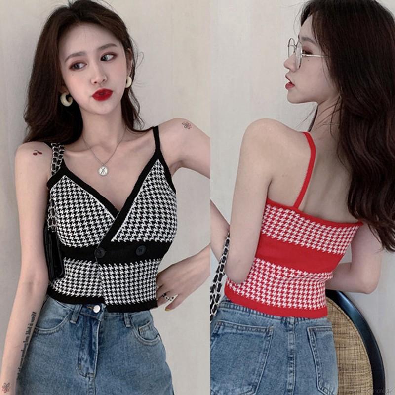 Summer Women Plaid Print Sleeveless Sexy Short Camisole | BigBuy360 - bigbuy360.vn