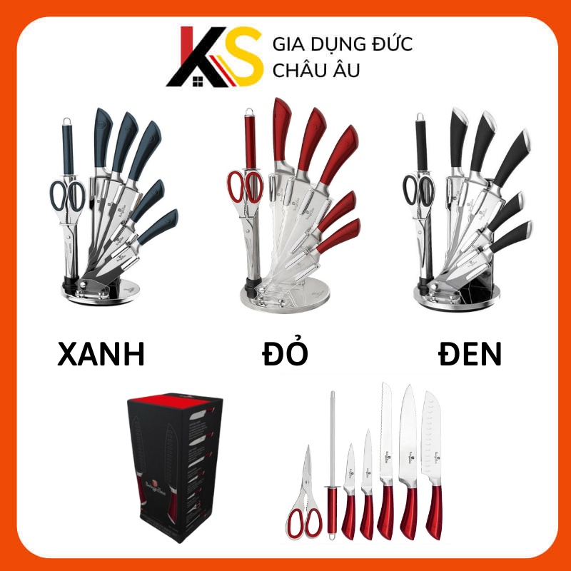 Bộ dao 8 món Berlinger Haus kèm giá đỡ màu đen, xanh, đỏ