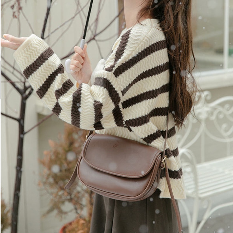 Áo Len Chui Đầu Dáng Rộng Họa Tiết Kẻ Sọc Thời Trang Mùa Thu Phong Cách Hàn Quốc Cho Nữ