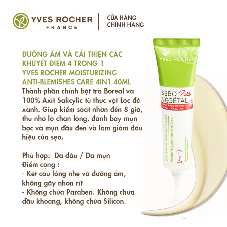 Dưỡng Ẩm Và Cải Thiện Các Khuyết Điểm 4 Trong 1 Yves Rocher Moisturizing Anti-Blemishes Care 4in1 40ml