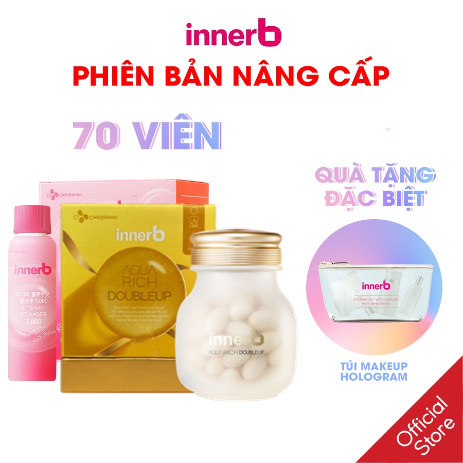 COMBO Viên Uống Cấp Nước Và Collagen InnerB Aqua Rich Double Up 70viên + Hộp 6 Nước Uống Collagen Innerb Glowshot 50mlx6