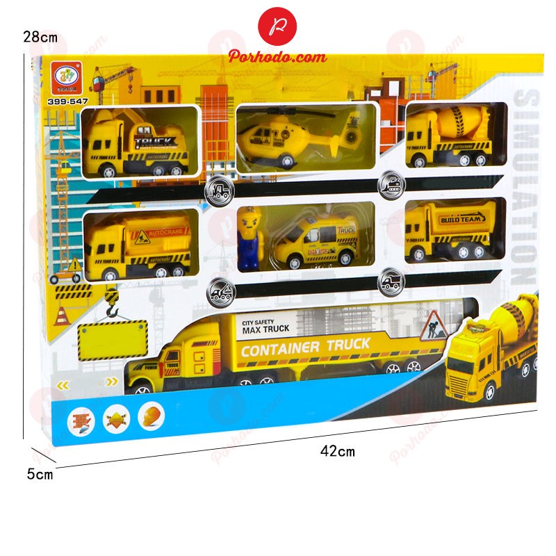 Bộ 7 đồ chơi ô tô xe tải, xe công trình xây dựng, máy bay, xe đua, xe quân sự cỡ lớn trẻ em KB216111