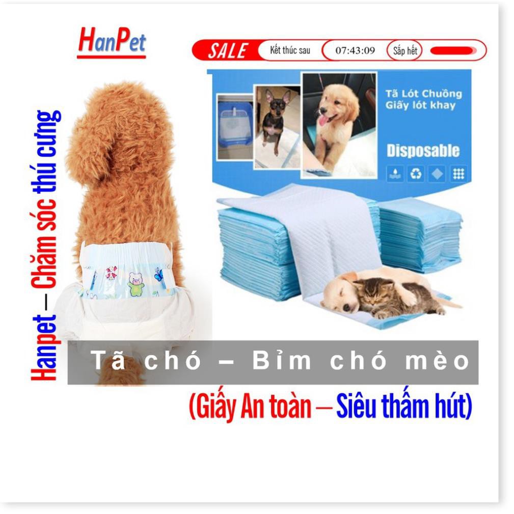 Hanpet.GV- LN { lẻ 1 miếng} Bỉm chó mèo dạng quần dán &Tã giấy lót chuồng chất liệu giấy siêu thấm cho thú cưng