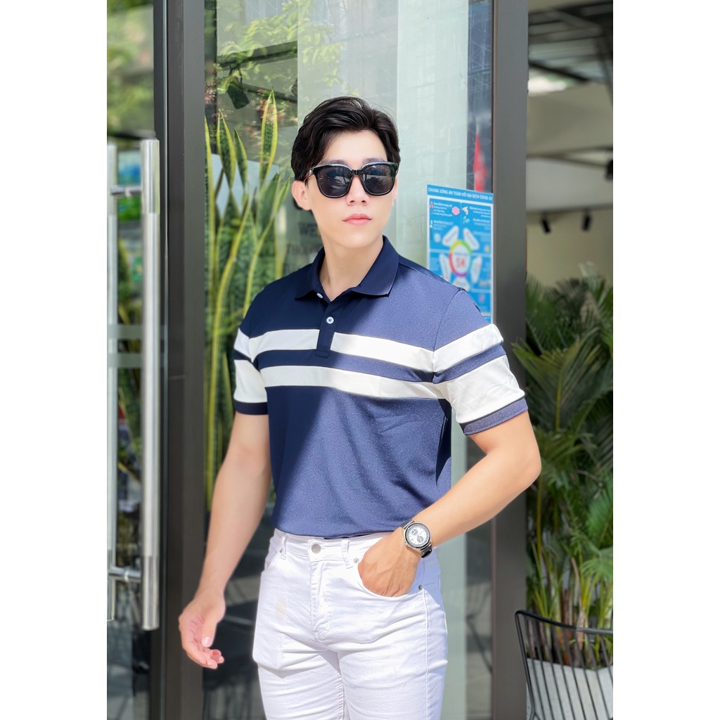 Áo polo nam cổ bẻ phối sọc ngang 2 màu chất vải cá sấu Cotton xuất xịn,chuẩn form, sang trọng - thanh lịch TB048