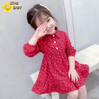 Đầm Dài Tay Chấm Bi Cho Bé Gái