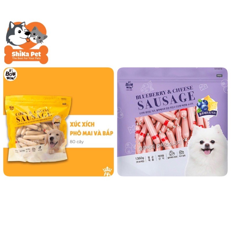 [Mã 11FMCGSALE1 giảm 10% đơn 250K] Xúc xích bắp phô mai, việt quất Bowwow dành cho chó, mèo, hamster 1.36kg