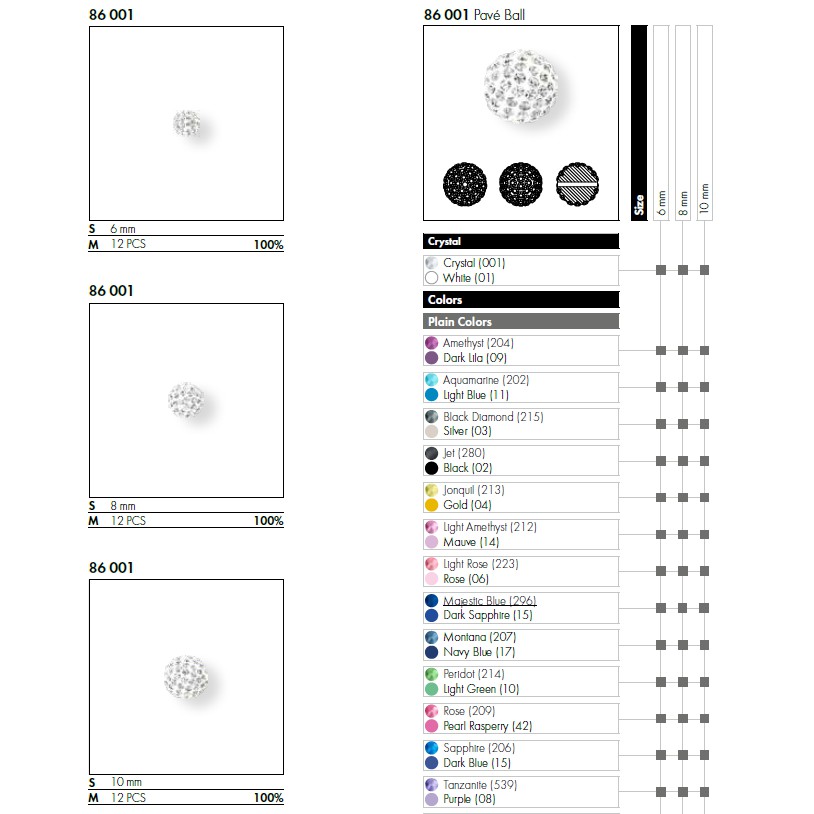 Hạt tròn nạm xoàn  Swarosvki Áo 6ly/8ly