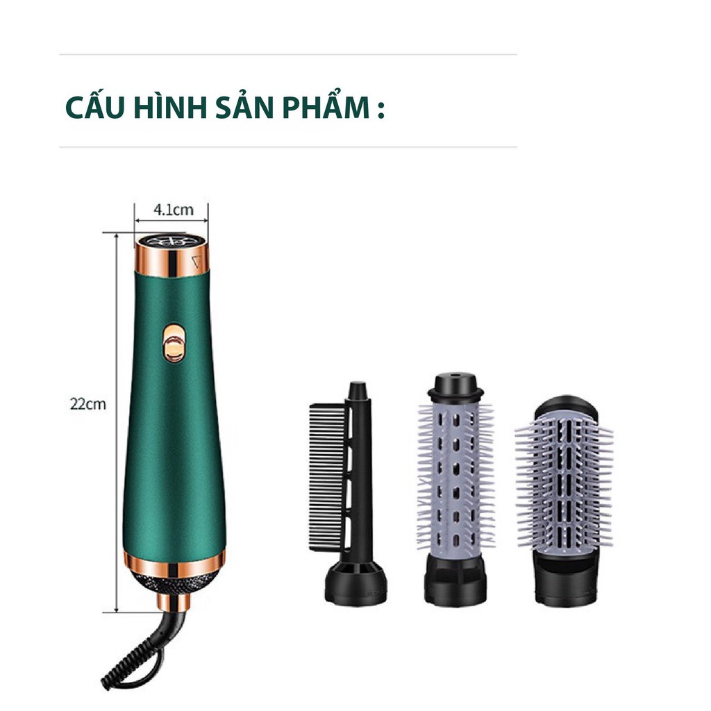 Máy uốn sấy tạo bồng đa năng 4 trong 1- hàng loại 1- tặng kèm 3 đầu lược duỗi thẳng uốn xoay tạo bồng cho tóc