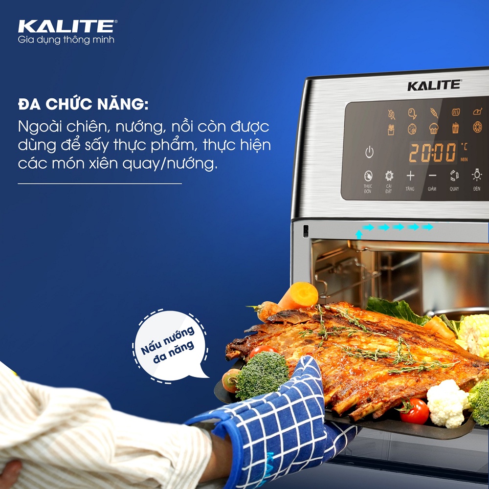 [Mã ELMALL10 giảm 10% đơn 500K] Nồi chiên không dầu Kalite KL 1500, dung tích 15L, công suất 1700W, phụ kiện đang dạng