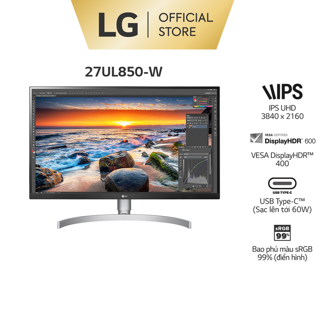 Màn hình LG 27UL850-W 27" 4K UHD VESA Display HDR 400 5ms 60Hz IPS - Hàng Chính Hãng