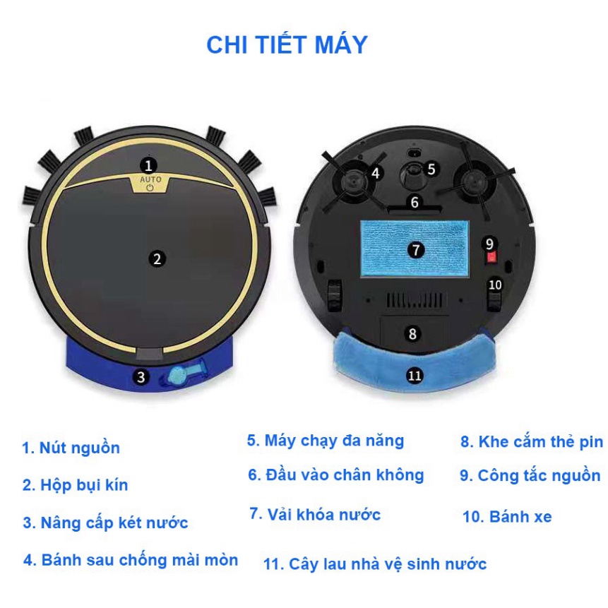 Robot hút bụi lau nhà, Robot hút bụi RS300 lập trình dọn dẹp, Hút, Quét, Lau, Cảm biến thông minh - Bảo hành 12 Tháng !
