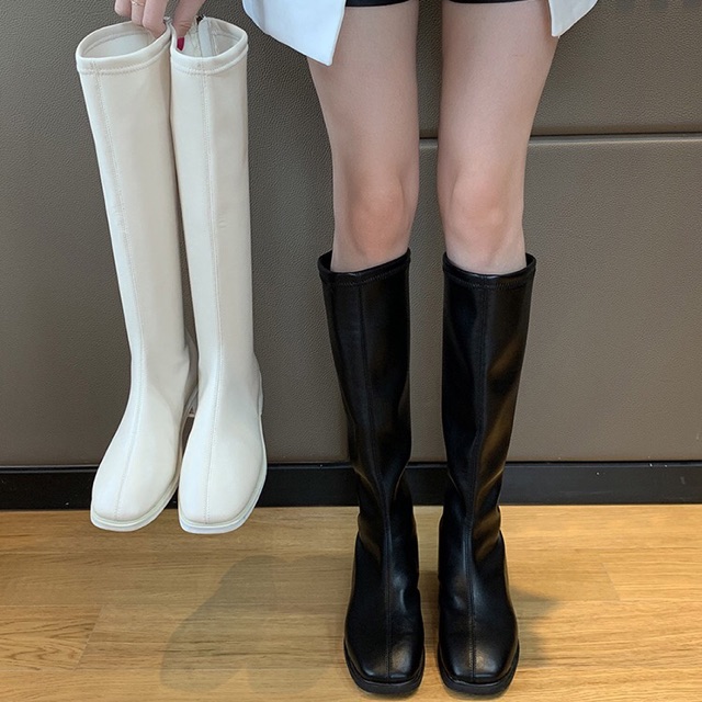 [Có Sẵn] Boots lửng cổ cao dưới gối da trơn mềm ôm chân đế 3cm phong cách ulzzang