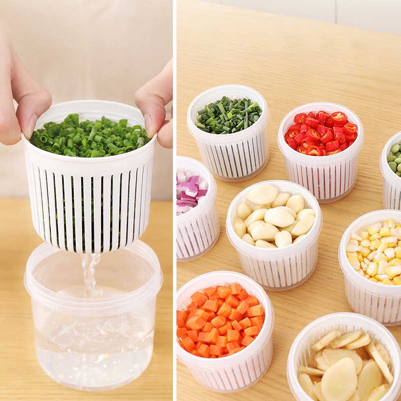 Hộp Đựng Hành Tỏi Gừng Để Tủ Lạnh Tròn Có Lỗ Thoát Nước Và Nắp Kín Tránh Mùi Tiện Lợi