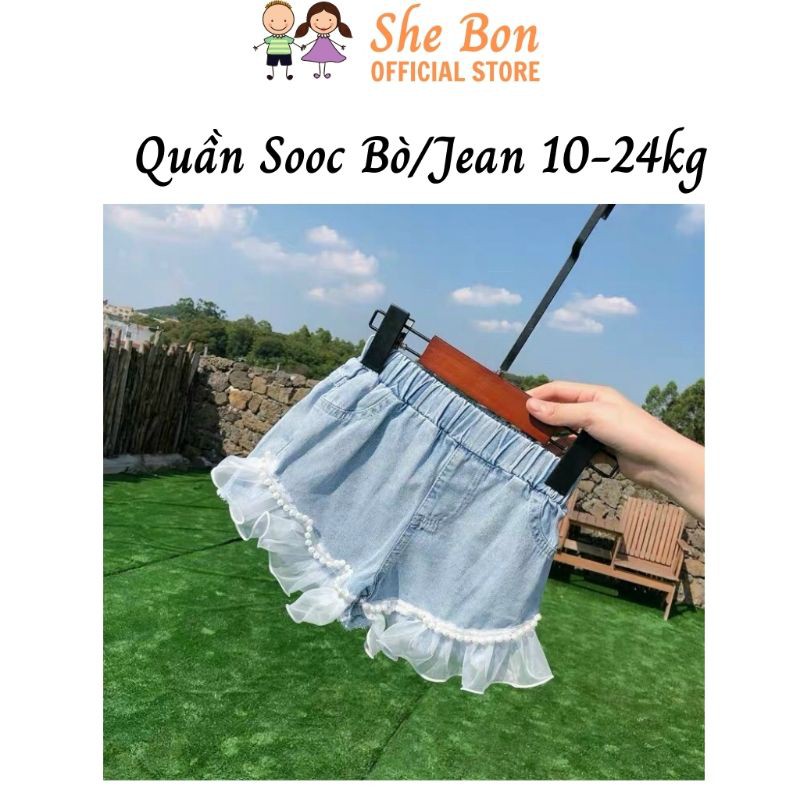 Quần Sooc Quần Jean Bò Bé Gái She Bon M1211 size 10-24kg Phối Ren Viền Ngọc