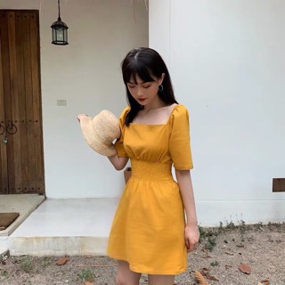 ĐẦM NHÚNG EO CỔ VUÔNG_ĐẦM KIỂU NHÚNG EO