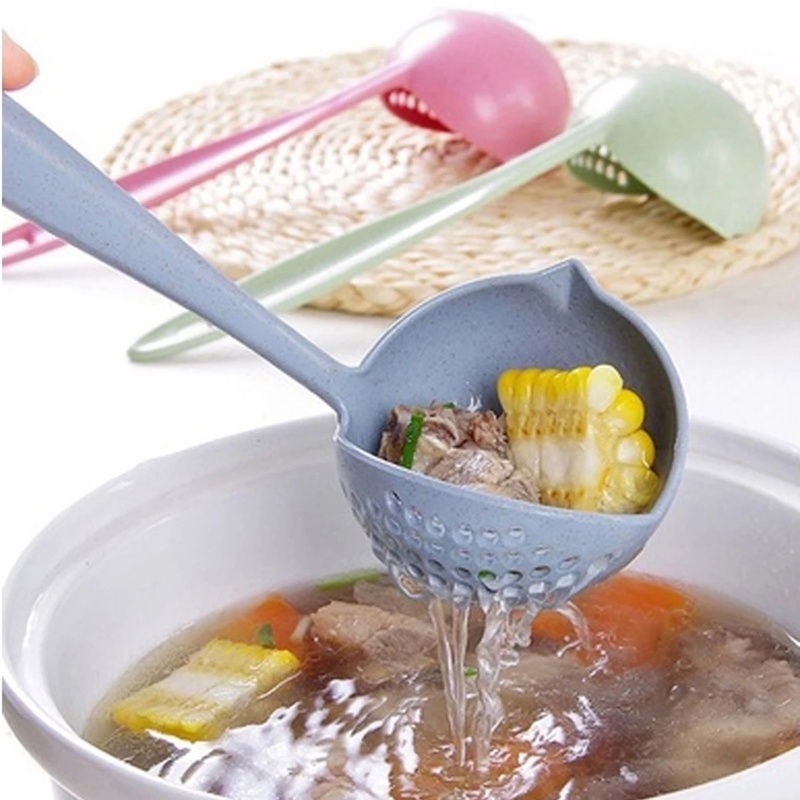 Muỗng Múc Canh Tay Cầm Dài Bằng Sợi Lúa Mì Hai Trong Một Đa Năng Dành Cho Nhà Bếp