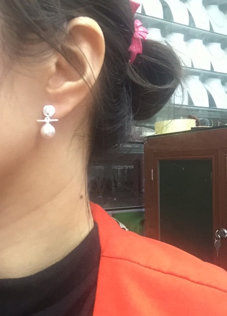 Khuyên tai treo Ngọc trắng nhân tạo bạc ta