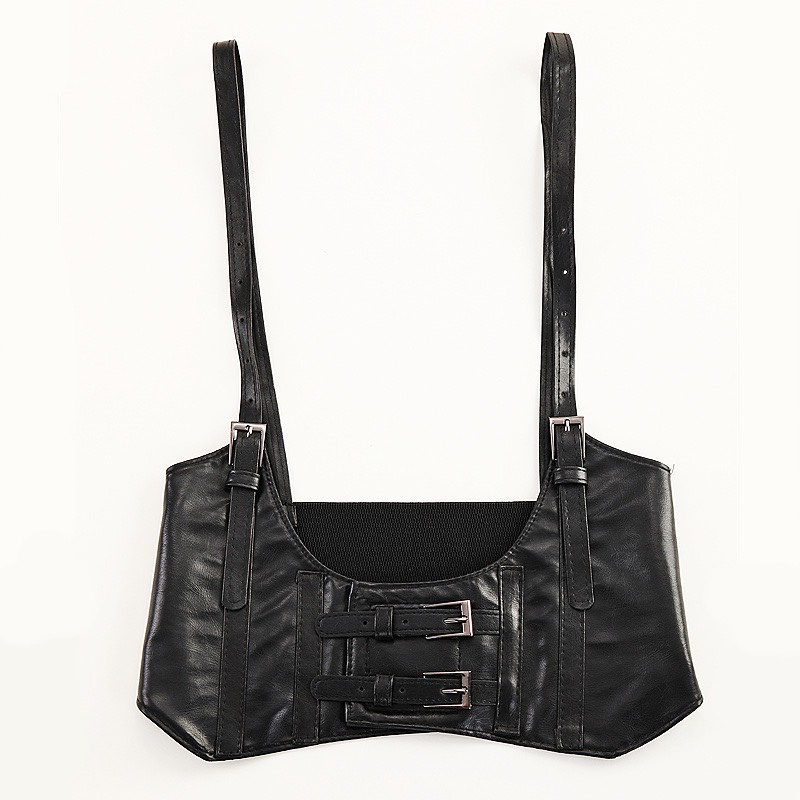 [ CÓ SẴN/ FULL SIZE] Áo CORSET có dây đeo vai, nịt bụng da màu đen thời trang dành cho nữ