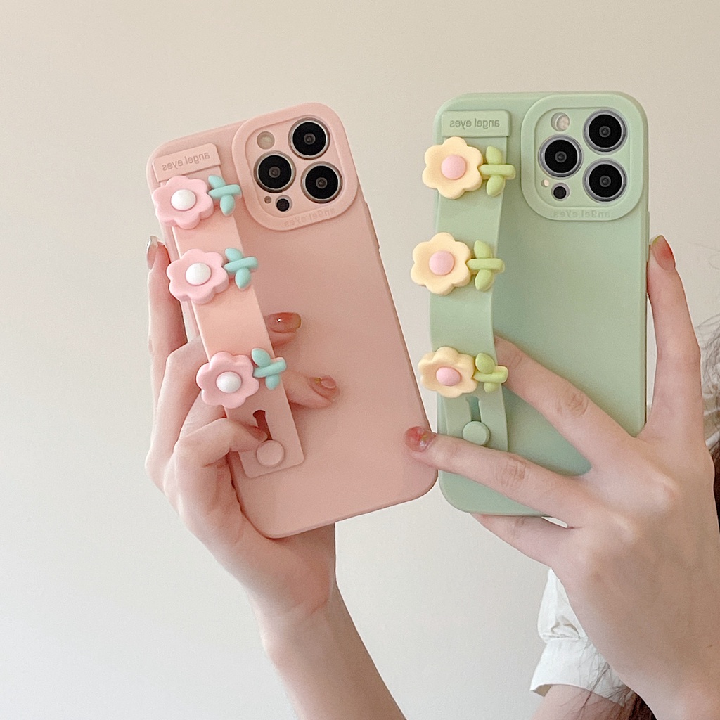Ốp Điện Thoại Silicon Mềm Chống Sốc Họa Tiết Hoa Mắt Mèo Dễ Thương Gắn Kèm Dây Đeo Dành Cho iPhone 13 12 11 Pro Max XR XS Max X