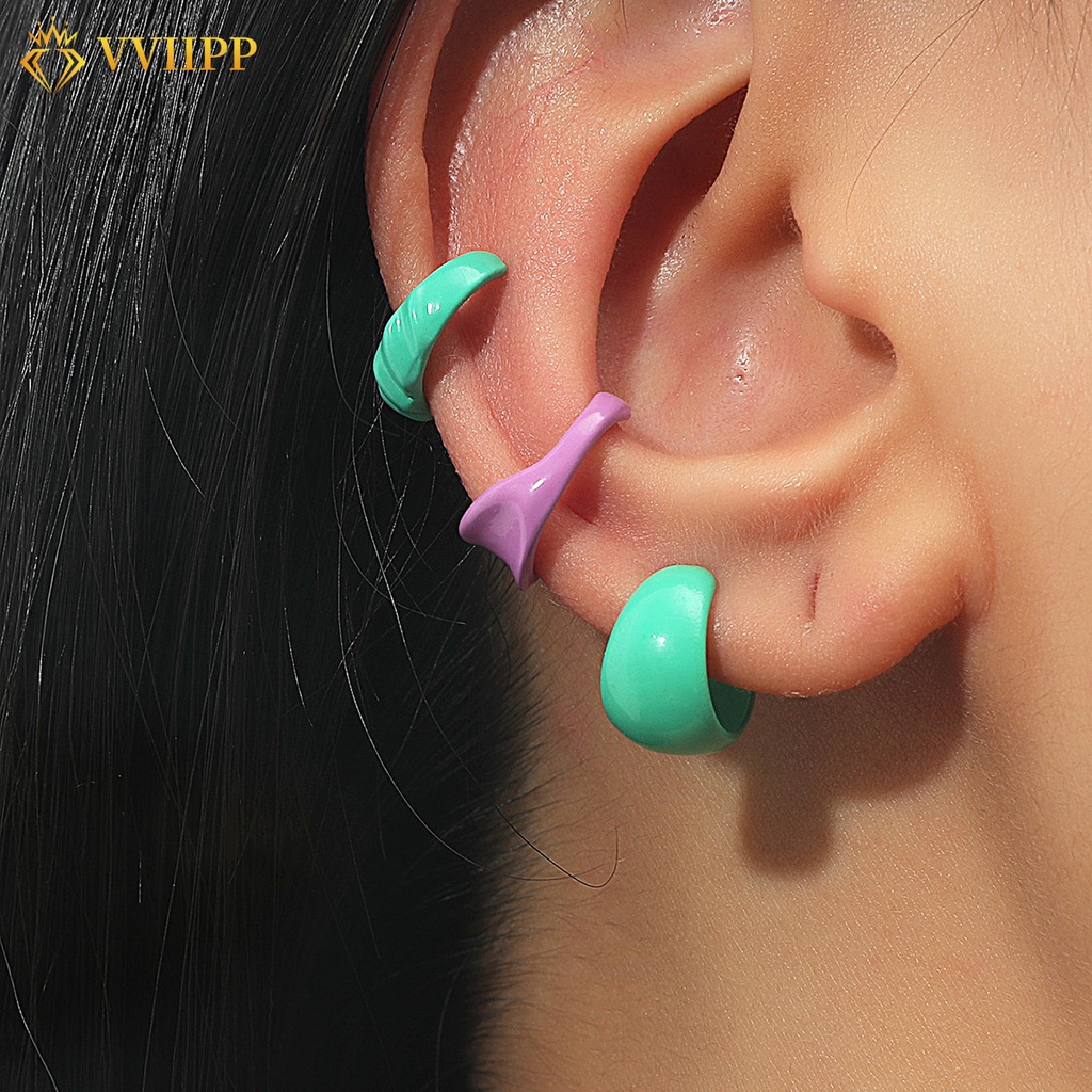 Set 4 kẹp tai nhựa dáng tròn nhiều màu sắc kiểu Hàn Quốc