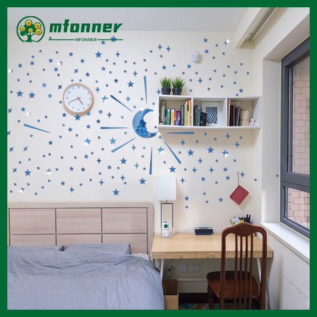 Set 105 Miếng Dán Tường Tráng Gương 3d Hình Trăng Sao Chống Nước Có Thể Tái Sử Dụng