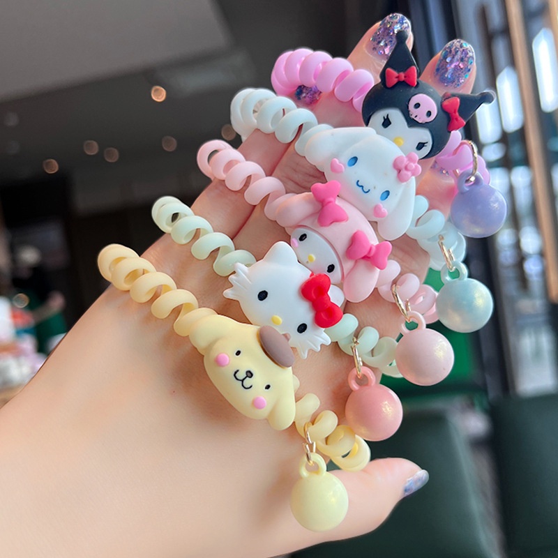 Dây Buộc Tóc Cao Su Co Giãn Hình Điện Thoại Hello Kitty Phong Cách Nhật Bản