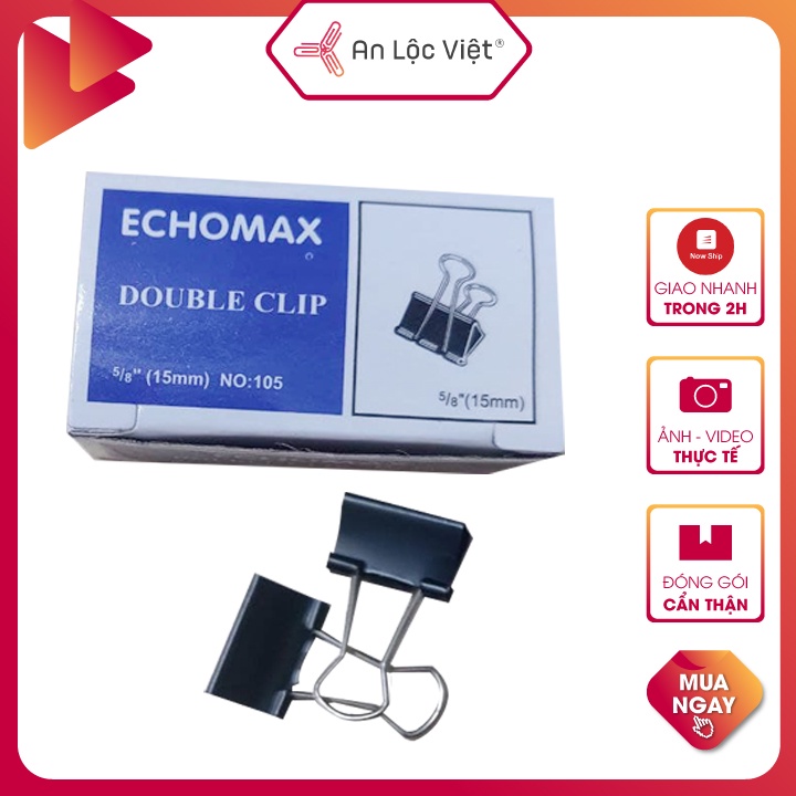 1 Hộp = 12 cái Kẹp Bướm - Kẹp Giấy Đen EchoMax 15mm - 19mm- 25mm - 32mm - 41mm - 51mm chất liệu inox không rỉ, cứng cáp.