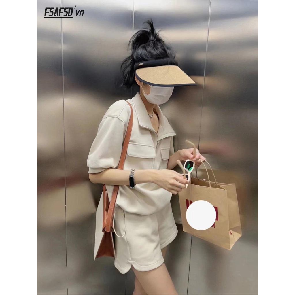 Bộ Đồ Thể Thao Áo Tay Ngắn Quần Short Dáng Rộng Phong Cách Hàn Quốc Dành Cho Nữ