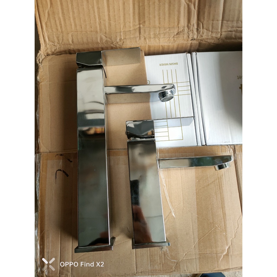 Vòi Rửa Mặt Lavabo Nóng Lạnh INOX 304 Bóng - Lavabo Vuông bóng