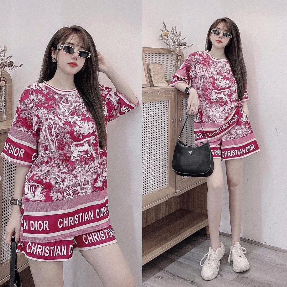 Set Bộ Đùi Form Rộng Thun Lạnh In 3D màu Hồng Tím