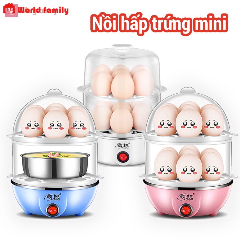 Nồi hấp trứng Lingrui mini đa chức năng nồi hấp bằng thép không gỉ 2 tầng dụng cụ gia dụng làm đồ ăn sáng