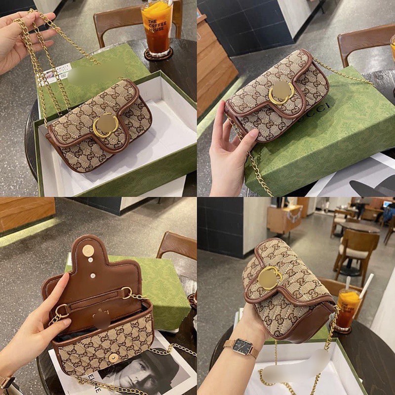 Túi Đeo Chéo GU CHÌ Size 18Cm Viền Túi Nâu Thêu Hoạ Tiết Chất Dạ Siêu Đẹp duyencuong688