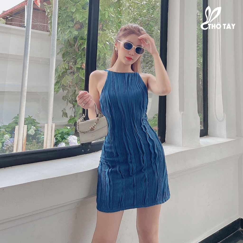 Đầm thun cổ yếm 4 màu nữ tính THỎ TÂY D399Dx26