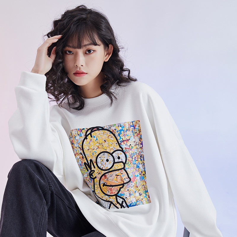 Áo sweater ZHELIHANGFEI cổ tròn in họa tiết hoạt hình dễ phối đồ