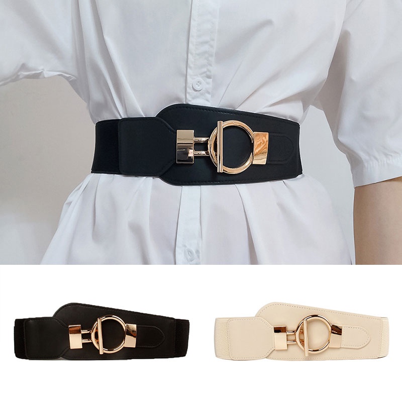 Thắt lưng bằng da mềm bản to khóa kim loại co giãn tốt thời trang dành cho nữ