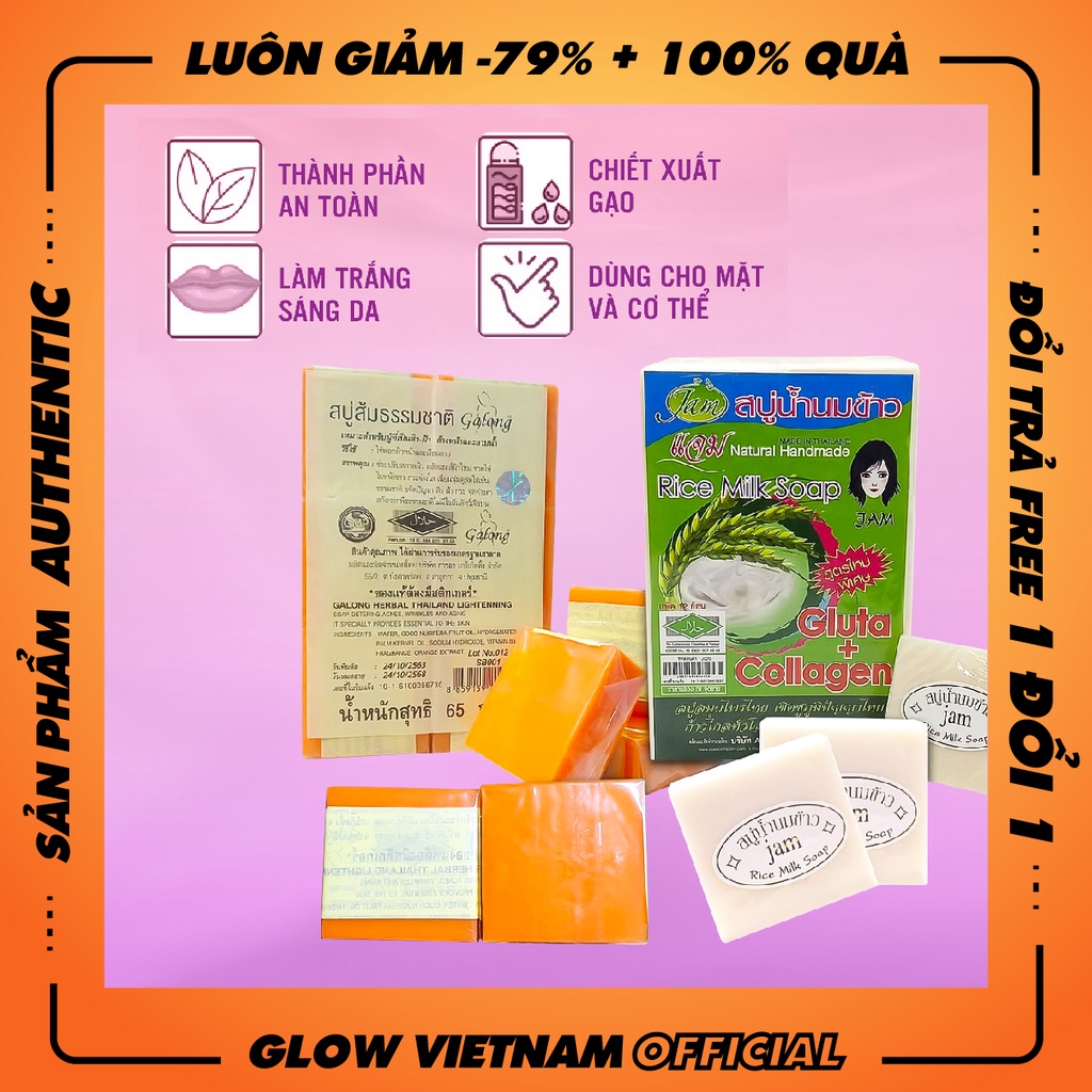 Sỉ- Xà phòng cam nghệ galong thái/ xà bông cám gạo jam thái - soap trắng da tẩy tế bào chết- Glow Vietnam