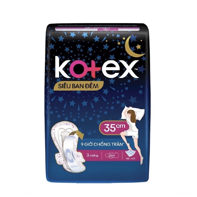 Băng vệ sinh Kotex Siêu ban đêm 35cm, Kotex hàng ngày kháng khuẩn