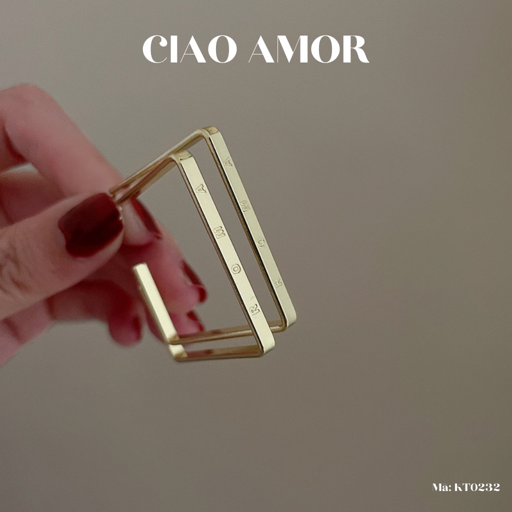 Khuyên tai nữ, bông tai titan to bản vuông ROMA Trang sức Ciao Amor - KT0232