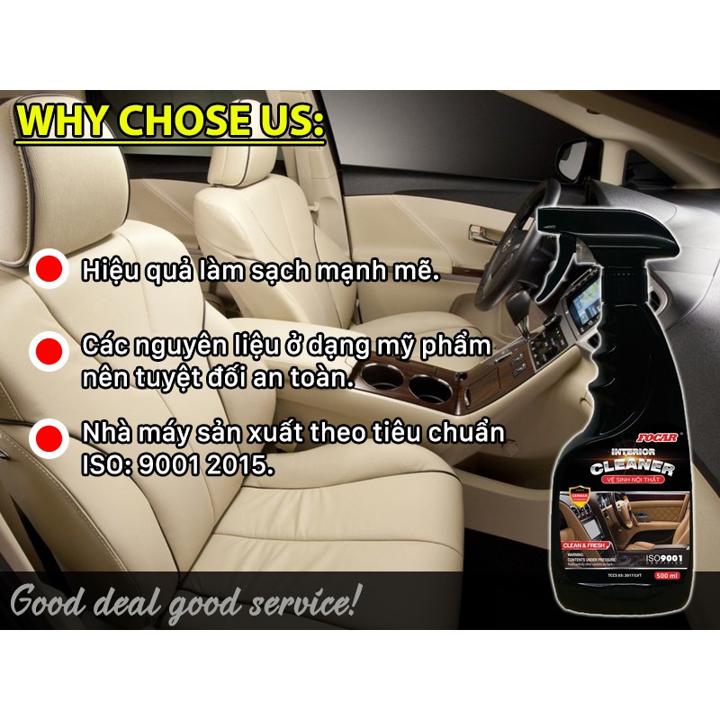 Bộ 2 chai xịt  Bóng bề mặt sơn ô tô FOCAR Liquid Car Polish 500ml + Vệ sinh nội thất Interior Cleaner FOCAR 500ml