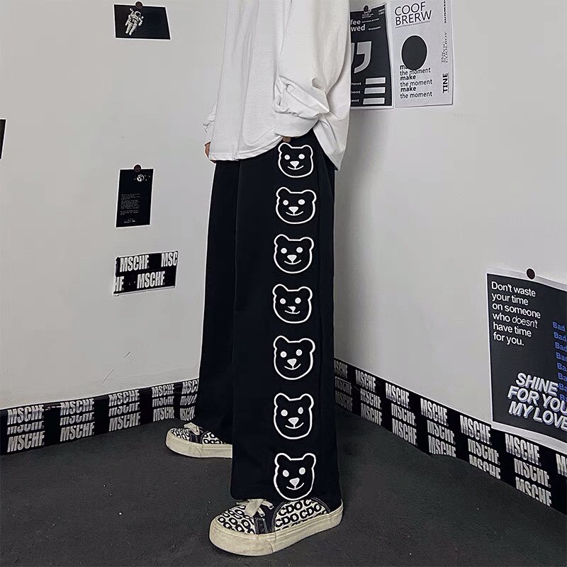 Quần DÀI Ống Rộng IN GẤU Ulzzang Unisex 1hitshop