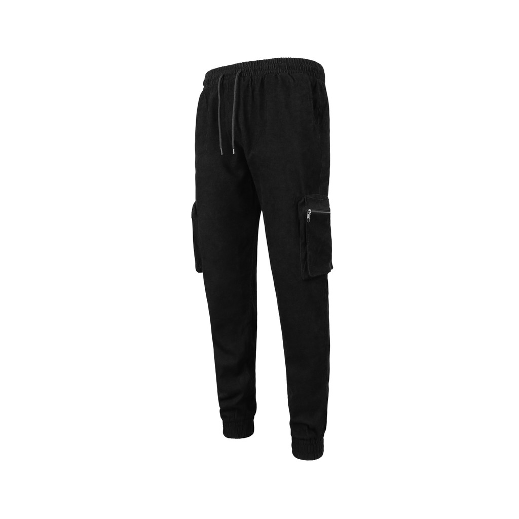 Quần Jogger Túi Hộp Lưng Thun Form Ống Rộng Chất Liệu Ticke Bo Ống Unisex Màu Đen